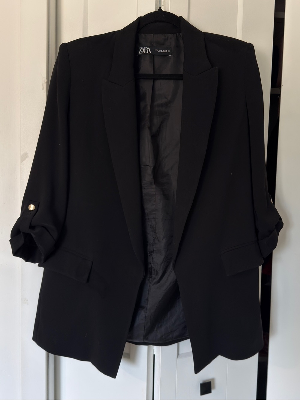 Zara Black Rolled-Sleeve Tailored Blazer